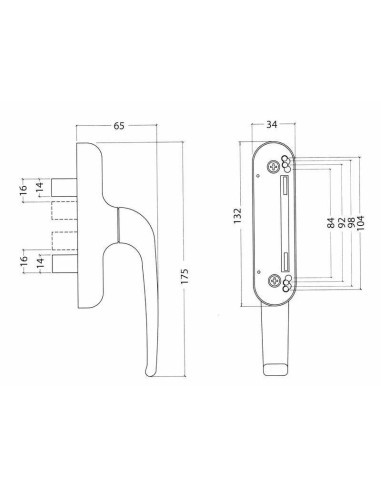 Cremona europea reversible, apertura interior, de 2 palas. A pesar de que cada cremona viene predeterminada con una mano concret