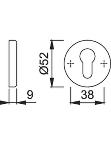 Pareja de bocallave para puertas interiores, con base de nylon, fijación no visible y tornillos multiuso.