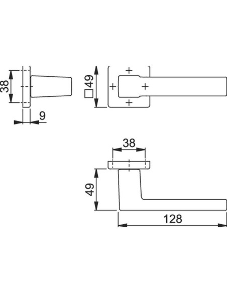 Juego de manillas con roseta para puertas interiores verificado según norma DIN EN 1906:37-0140A. Base de nylon, muelle de recup