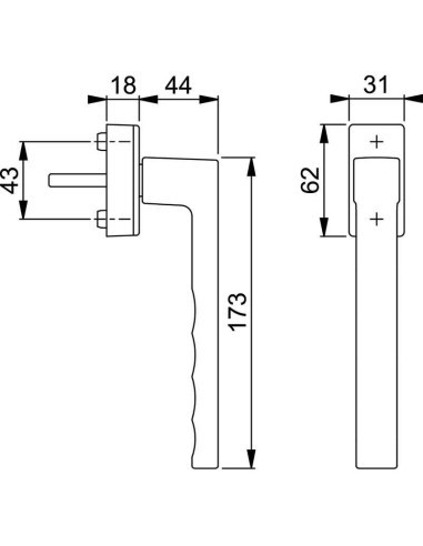 Manilla para corredera paralela abatible verificada según norma DIN EN 13126-3 23/180-0150/03/C1 y RAL-GZ 607/9. Posición de enc