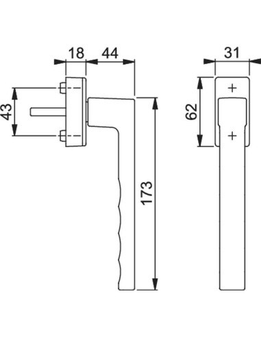 Manilla para corredera paralela abatible verificada según norma DIN EN 13126-3 23/180-0150/03/C1 y RAL-GZ 607/9. Posición de enc