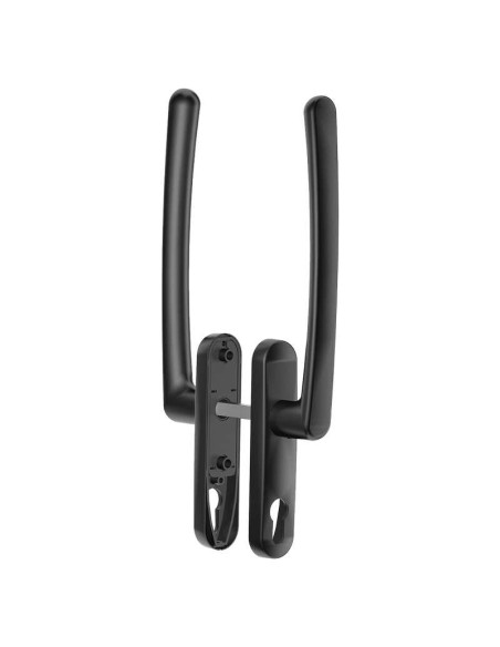 Juego de cremona para puertas con sistema de corredera elevable con bocallave para cilindro. Cuando se acciona permite la elevac