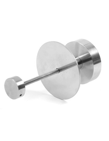Pomo macizo en acero inoxidable con base para puerta de entrada. Incluye tuerca embellecedora en acero inoxidable de 2,8 mm de d