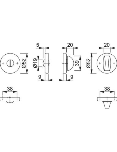Pareja de condena con desbloqueo para puertas de baño/WC, con base de nylon, fijación no visible y tornillos multiuso.