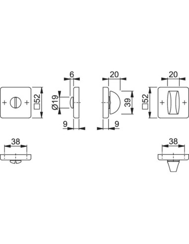 Pareja de condena con desbloqueo para puertas de baño/WC, con base de nylon, fijación no visible y tornillos multiuso.
