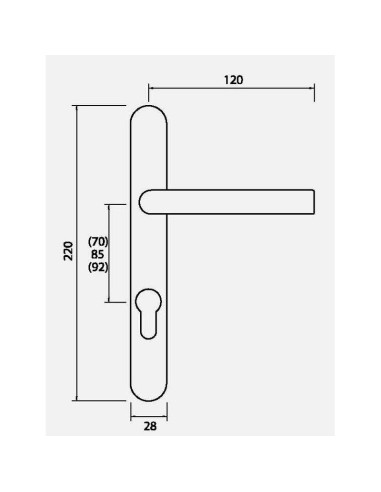 Juego de manillas recuperable ambidiestra con placa estrecha y bocallave a 85 mm. Realizada en acero inoxidable AISI 304. Incluy