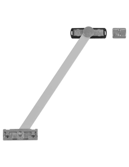 Bisagra compás para limitar la apertura en ventanas abatibles, practicables y oscilobatientes. Realizadas en aluminio extrusiona