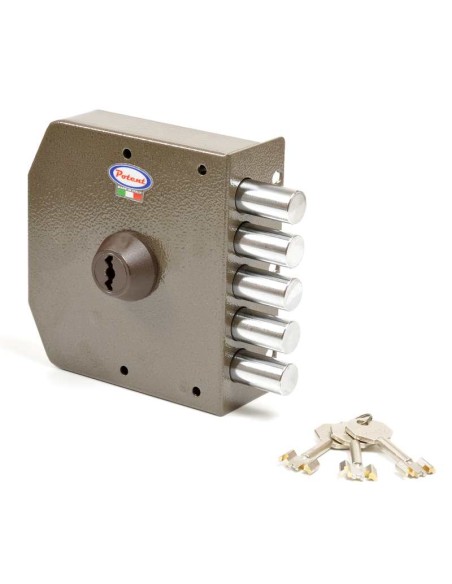 - Cilindro acorazado con protección antitaladro y antiganzúa. 
- 170.000 combinaciones con pitones adicionales antitaladro. 
- C