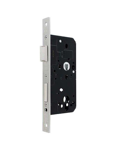Cerradura de embutir norma DIN para cilindro europeo. Para puerta de entrada, con cerrojo con proyección de 21 mm y pestillo rev