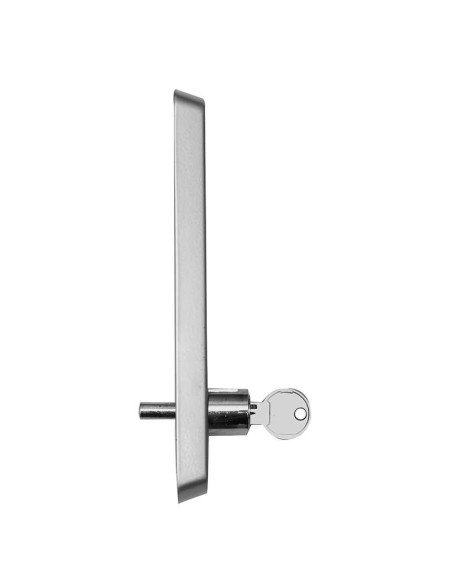 Cierre de centro superpuesto con cerradura y llaves iguales para puertas y ventanas correderas. Realizado en aluminio extruido. 