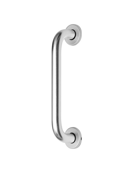 Tirador de aluminio macizo con barra de 22 mm de diámetro. La distancia entre centros es de 236 mm. Se fija mediante rosetas de 