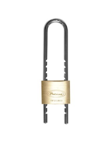 - Cuerpo en latón macizo con bordes redondeados. - Arco en acero cementado cromado con doble muelle con rotación a 360º y arand