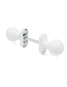 Juego de pomos recuperable ambidiestro con 4 agujeros de fijación. Realizada en aluminio lacado en epoxy, en zamak y en acero in