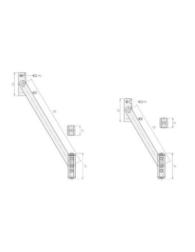 Bisagra compás para limitar la apertura en ventanas abatibles, practicables y oscilobatientes. Realizadas en aluminio extrusiona