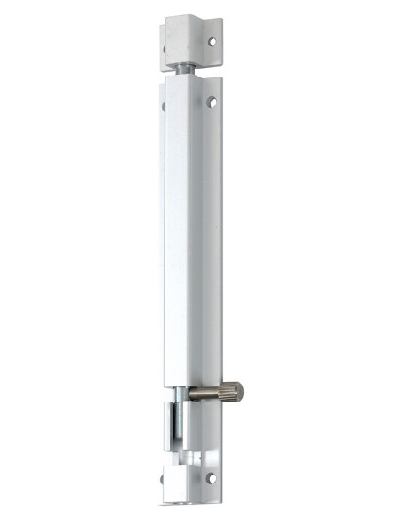 Pasador universal superpuesto para puertas y ventanas. Dotado de puente normal. Cuerpo realizado en aluminio extrusionado y eje 