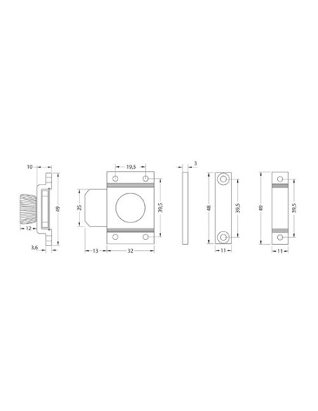Pasador de sobreponer para puertas o ventanas. El cuerpo y el cerradero están fabricados en aluminio y el accionador en nylon.