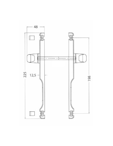 Juego de manillas recuperable con placa, bocallave a 85 mm y cuadradillo de 8 x 100 mm que permite su instalación en puertas de