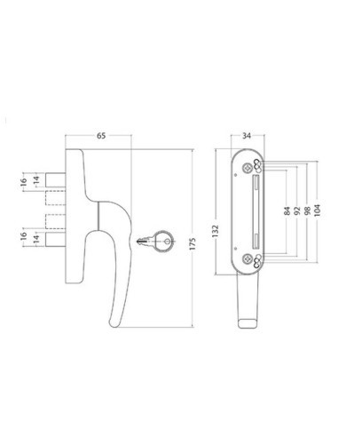 Cremona europea reversible con cerradura y apertura interior, de 2 palas. A pesar de que cada cremona viene predeterminada con u