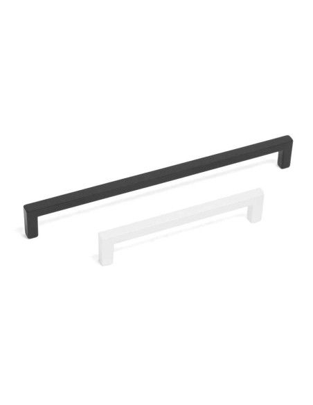Tirador para mueble o armario realizado en zamak. Tiene una longitud total de 137 mm, una distancia entre centros de 128 mm y un