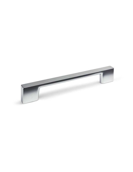 Tirador para mueble o armario realizado en zamak. Tiene una longitud total de 162 mm, una distancia entre centros de 128 mm y un