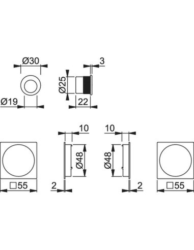 Juego de uñeros en aluminio para puertas correderas, con fijación no visible y dedal para fijar con silicona o adhesivo. Utiliza
