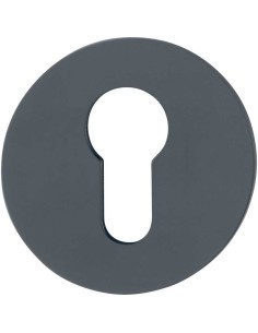 Pareja de bocallaves redondos planos en acero inoxidable. Montaje sin tornillos mediante 2 tetones de soporte pasantes. El groso