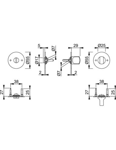Juego de condenas redondas planas en acero inoxidable. Montaje sin tornillos mediante 2 tetones de soporte pasantes. El grosor d