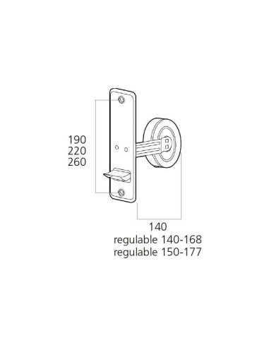 Recogedor de embutir para puertas de balcón y ventanas altas. Dotado de carro regulable hasta 3,5 cm. Se suministra con placa em