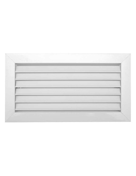 Rejilla de aluminio de lamas fijas utilizada en sistemas de ventilación o aire acondicionado para controlar el flujo de aire. Es