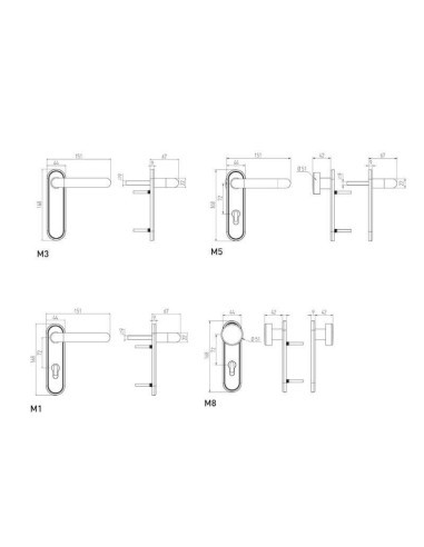 Juego de manillas con bocallave para puertas cortafuego realizadas en nylon y acero. Incluye tornillos de fijación y cuadradillo