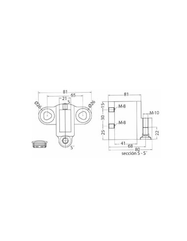 Base para pie de barandilla en aluminio inyectado, con tapones embellecedores. Certificado por Cidemco.