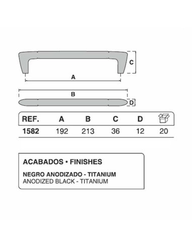 Tirador para mueble o armario, con codo en zamak y barilla en aluminio, en acabado titanio y negro anodizado. La longitud total 
