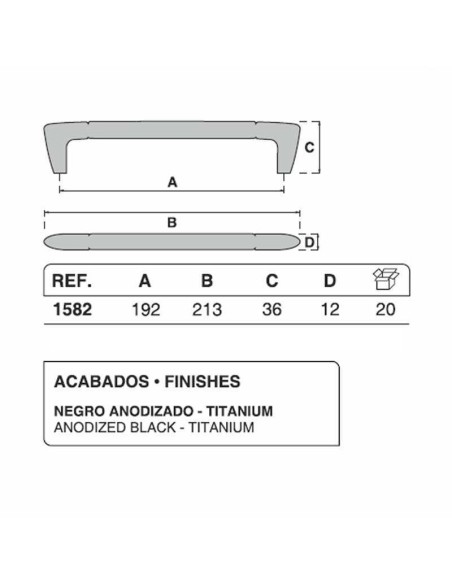 Tirador para mueble o armario, con codo en zamak y barilla en aluminio, en acabado titanio y negro anodizado. La longitud total 