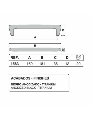 Tirador para mueble o armario, con codo en zamak y barilla en aluminio, en acabado titanio y negro anodizado. La longitud total 