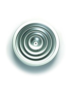 Difusor de techo formado por anillos concéntricos situados en un mismo plano y realizado en chapa de aluminio anodizado en natur