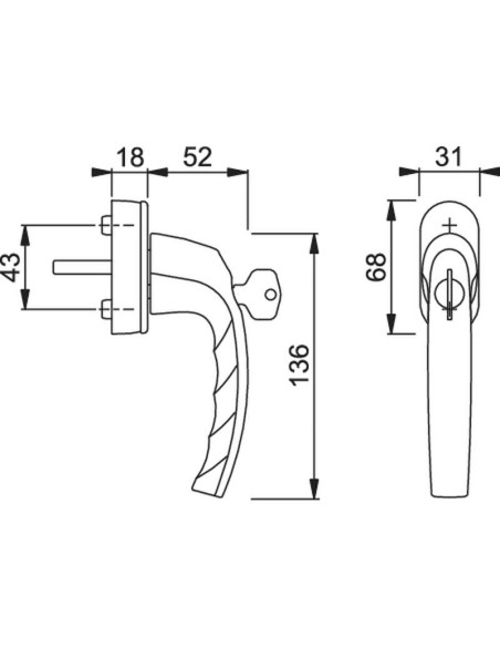 Manilla para ventana oscilobatiente verificada según norma DIN EN 13126-3 23/180-0132/33/C1 y RAL-GZ 607/9. Cumple los requisito