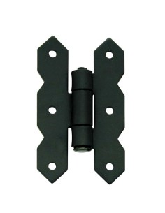 Bisagra tipo forja realizada en acero acabado con pintura de poliéster negro. El ancho de pala es de 35 mm, la distancia entre p