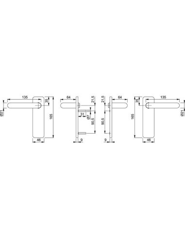 Juego de pomo/manilla cortafuego con placa corta realizada en nylon para puertas de entrada. Verificado según norma DIN 18723, v